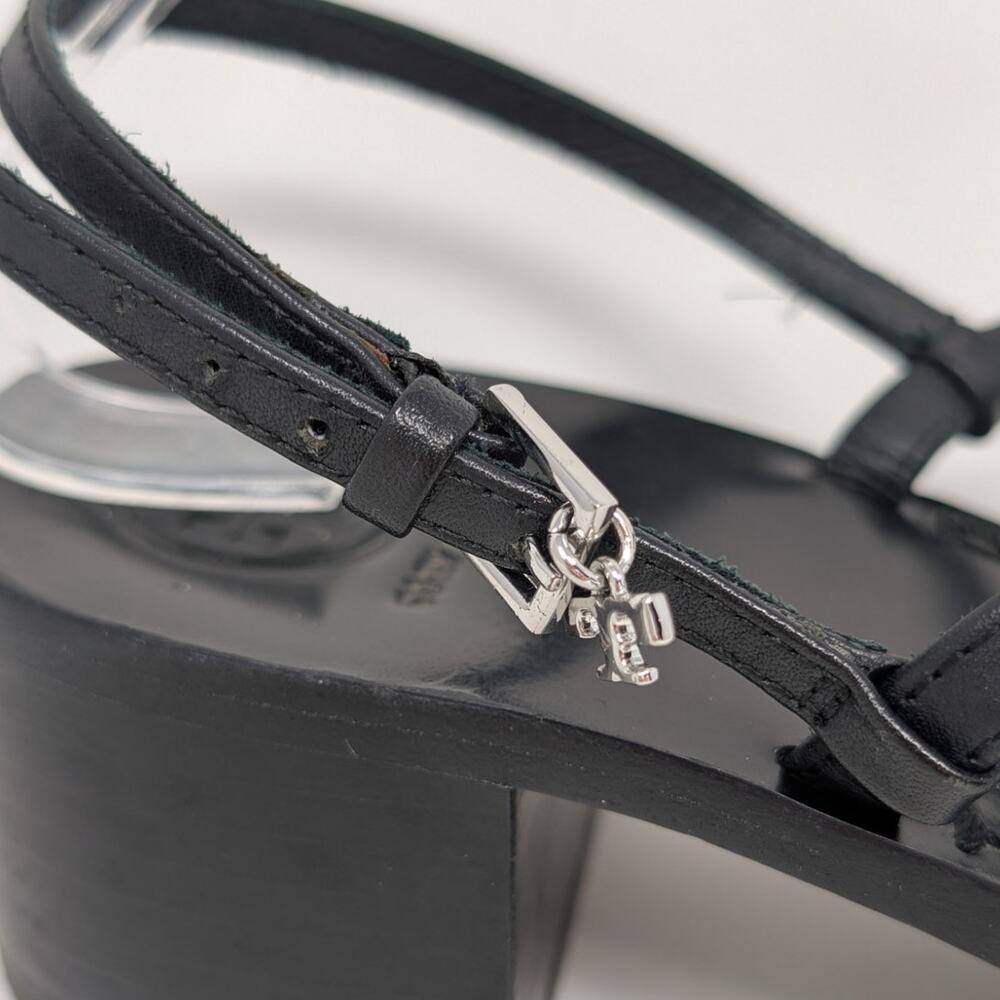 Tory Burch Black Leather Summer Sandals Silver Disc Heels Size 9 - Picture 13 of 16
